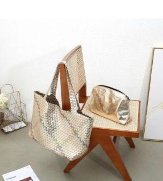 Large Gold Weave Tote Bag